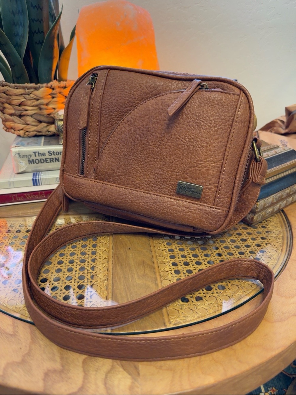 White Mountain Brown Crossbody Organizer bag Pebbled Vegan Leather